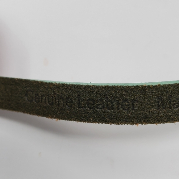 TARNISH TAN & MINT GREEN STRUCTURED BOW SKINNY LEATHER BELT WOMEN MEDIUM - Picture 8 of 14